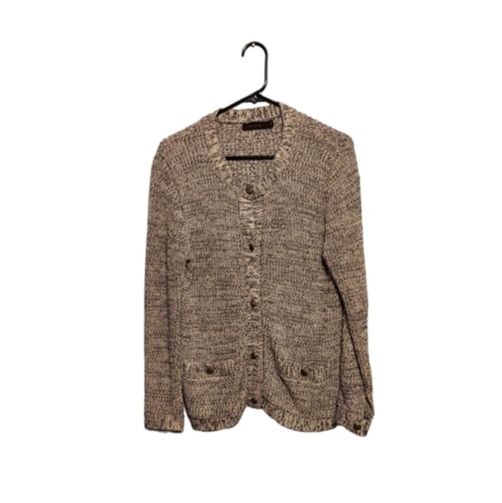 Y2K Old Money Preppy Cardigan Sz L Grey Button Down Grey Office Career Academia